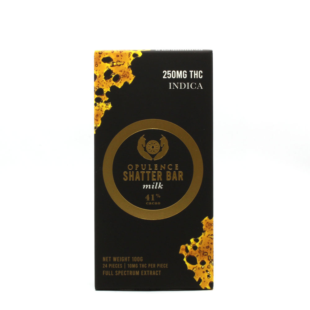 250mg Indica or Sativa SHATTER Milk Chocolate Bars by Opulence